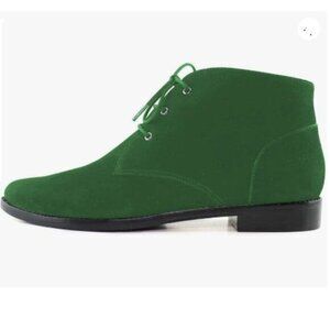 YDN Women Trendy Low Heel Pointed Toe Lace Up Chukka Ankle Boots Flats Green